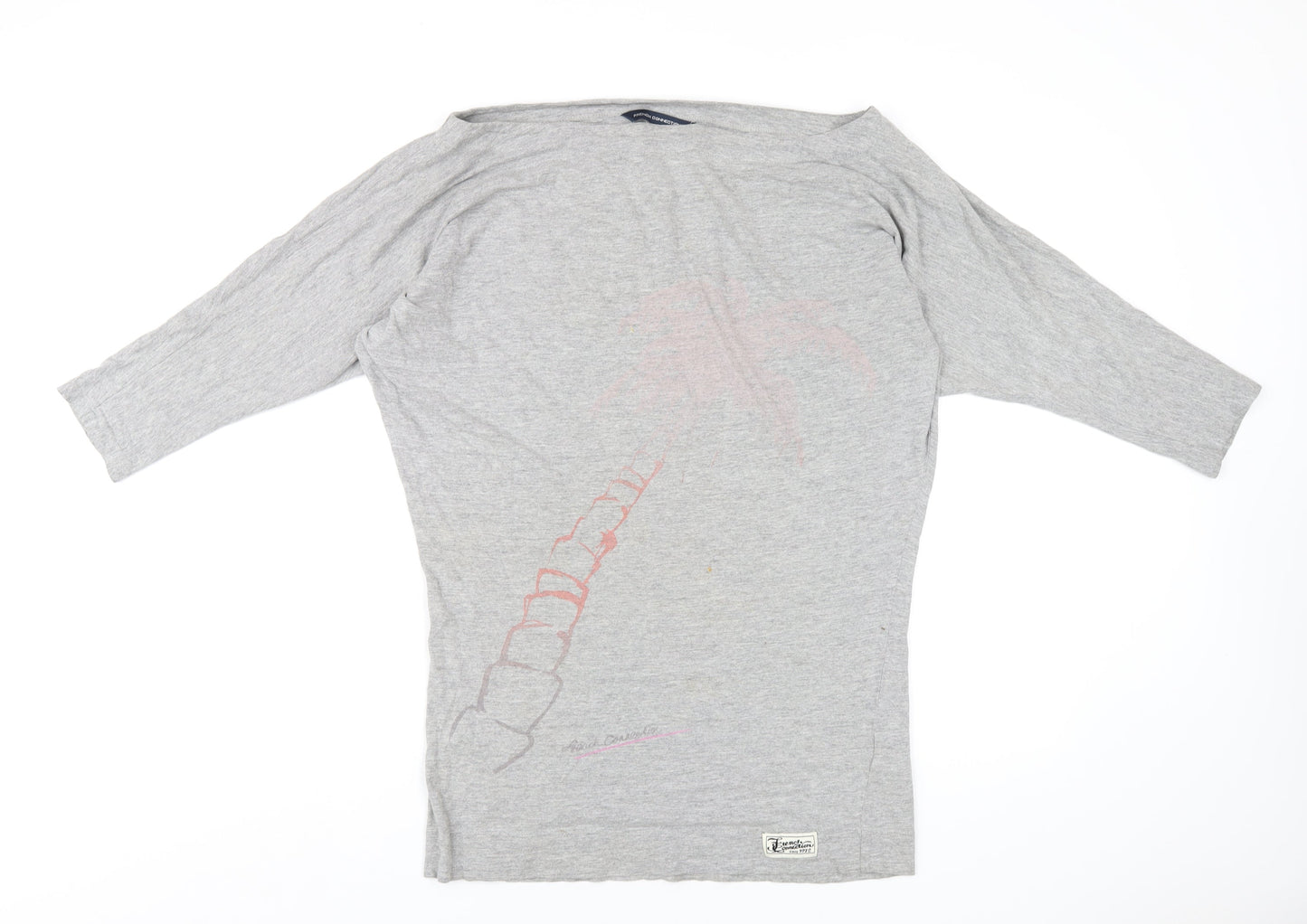 French Connection Womens Grey Cotton Basic T-Shirt Size S Boat Neck