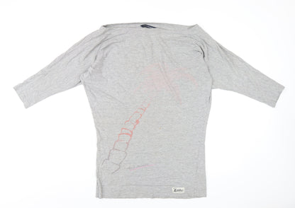French Connection Womens Grey Cotton Basic T-Shirt Size S Boat Neck
