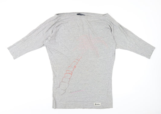 French Connection Womens Grey Cotton Basic T-Shirt Size S Boat Neck