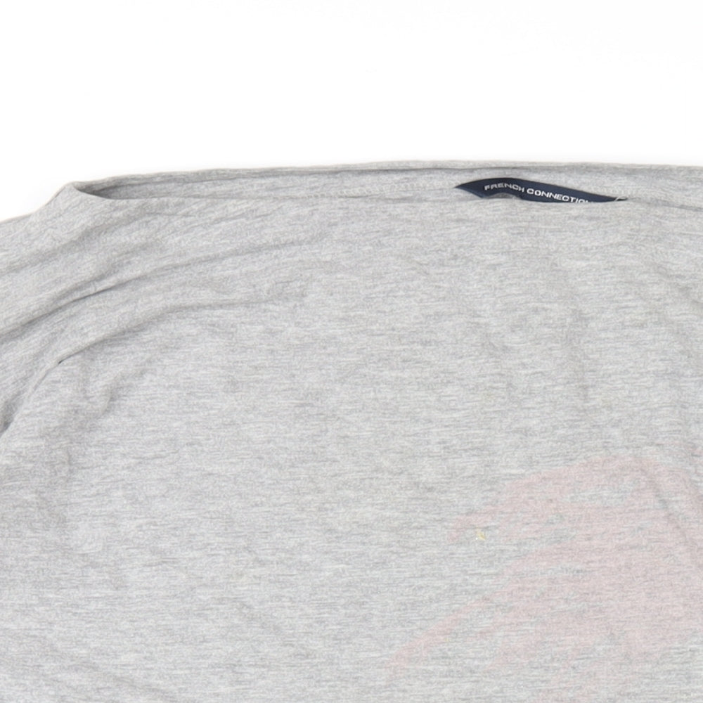 French Connection Womens Grey Cotton Basic T-Shirt Size S Boat Neck