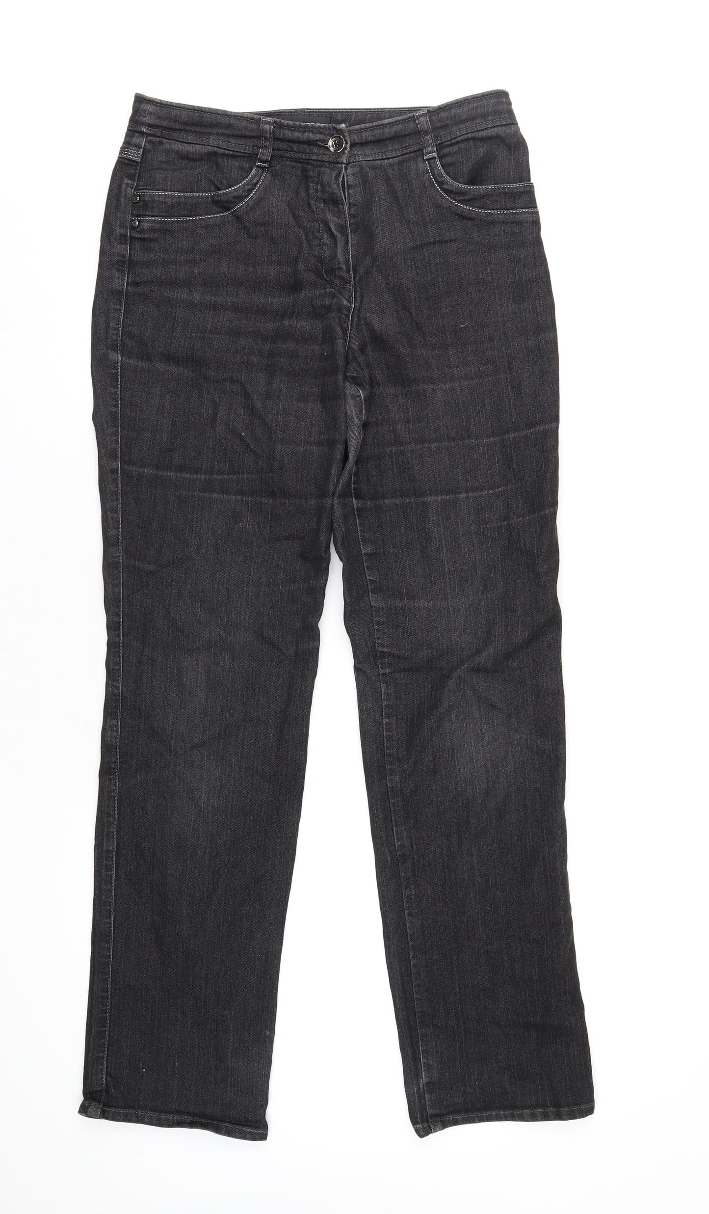 Gerry Weber Womens Black Cotton Straight Jeans Size 12 L33 in Regular Zip