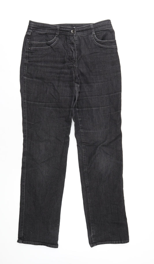 Gerry Weber Womens Black Cotton Straight Jeans Size 12 L33 in Regular Zip