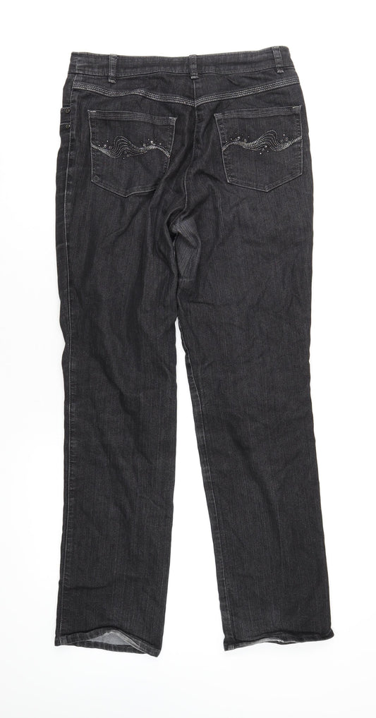 Gerry Weber Womens Black Cotton Straight Jeans Size 12 L33 in Regular Zip