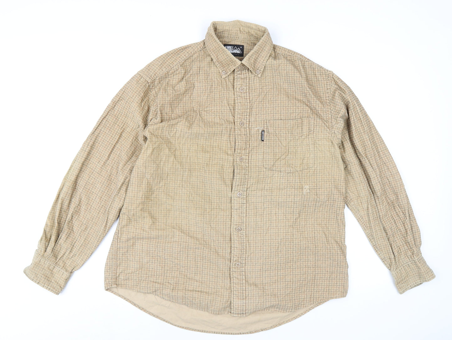 First Down Mens Beige Check Cotton Button-Up Size L Collared Button