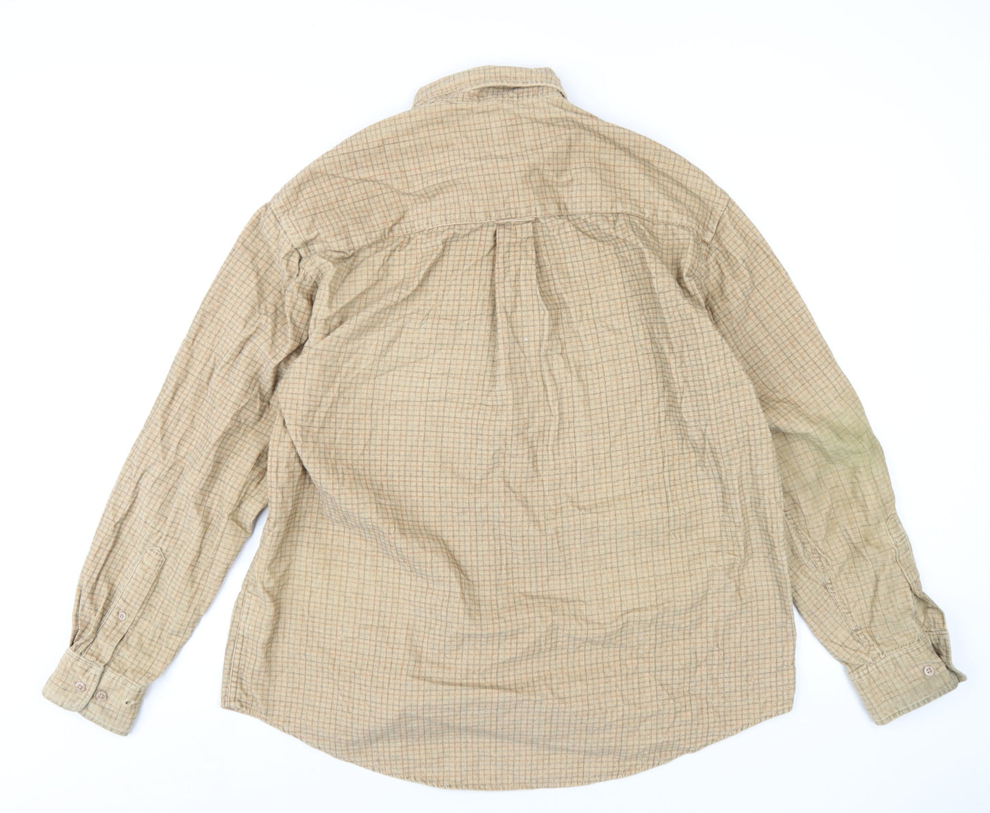 First Down Mens Beige Check Cotton Button-Up Size L Collared Button