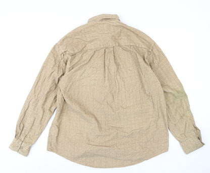 First Down Mens Beige Check Cotton Button-Up Size L Collared Button