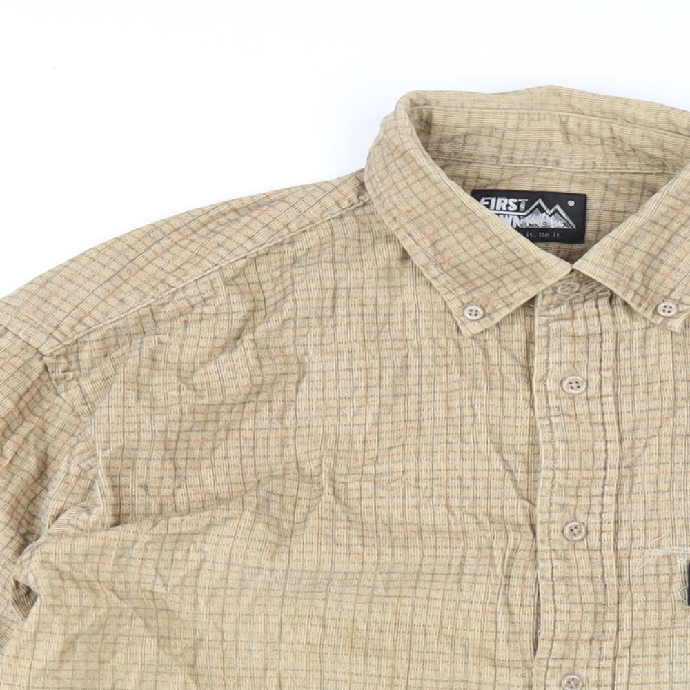 First Down Mens Beige Check Cotton Button-Up Size L Collared Button