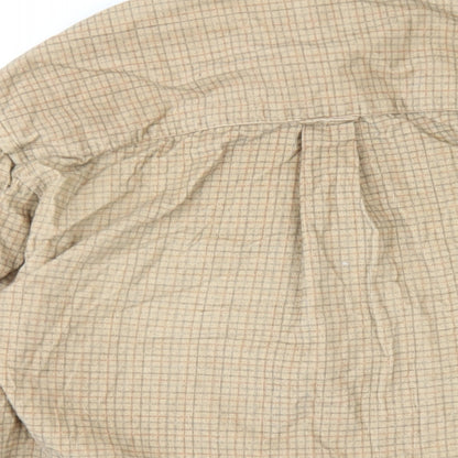 First Down Mens Beige Check Cotton Button-Up Size L Collared Button