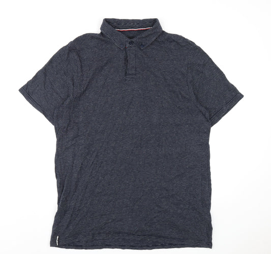 Threadbare Mens Blue Striped Cotton Polo Size 2XL Collared Button