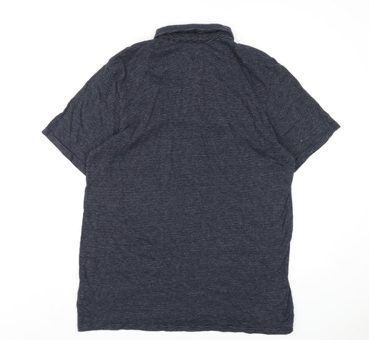 Threadbare Mens Blue Striped Cotton Polo Size 2XL Collared Button