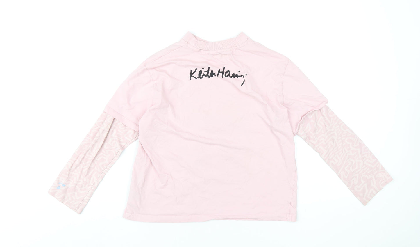 Keith Haring Girls Pink Cotton Basic T-Shirt Size 10-11 Years Round Neck Pullover
