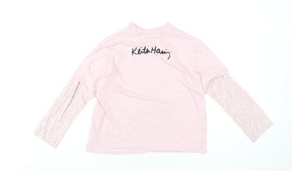Keith Haring Girls Pink Cotton Basic T-Shirt Size 10-11 Years Round Neck Pullover