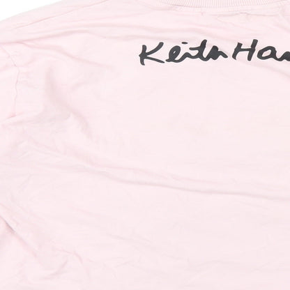 Keith Haring Girls Pink Cotton Basic T-Shirt Size 10-11 Years Round Neck Pullover