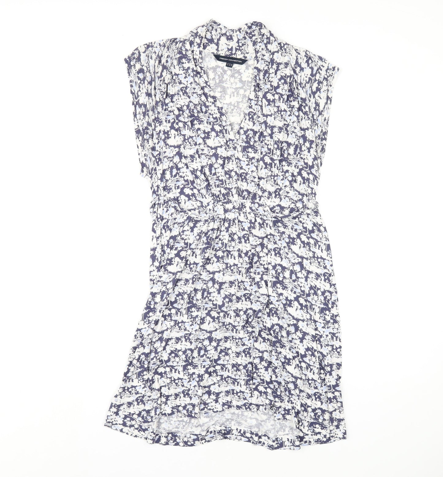 French Connection Womens Blue Floral Viscose A-Line Size 14 V-Neck Pullover