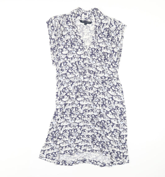 French Connection Womens Blue Floral Viscose A-Line Size 14 V-Neck Pullover