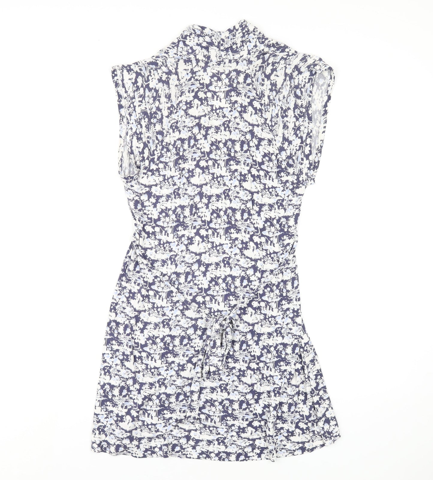 French Connection Womens Blue Floral Viscose A-Line Size 14 V-Neck Pullover