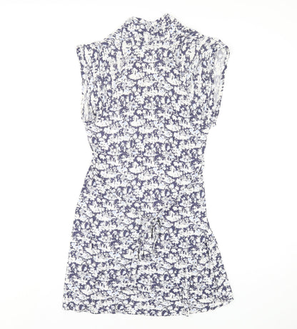 French Connection Womens Blue Floral Viscose A-Line Size 14 V-Neck Pullover