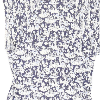 French Connection Womens Blue Floral Viscose A-Line Size 14 V-Neck Pullover