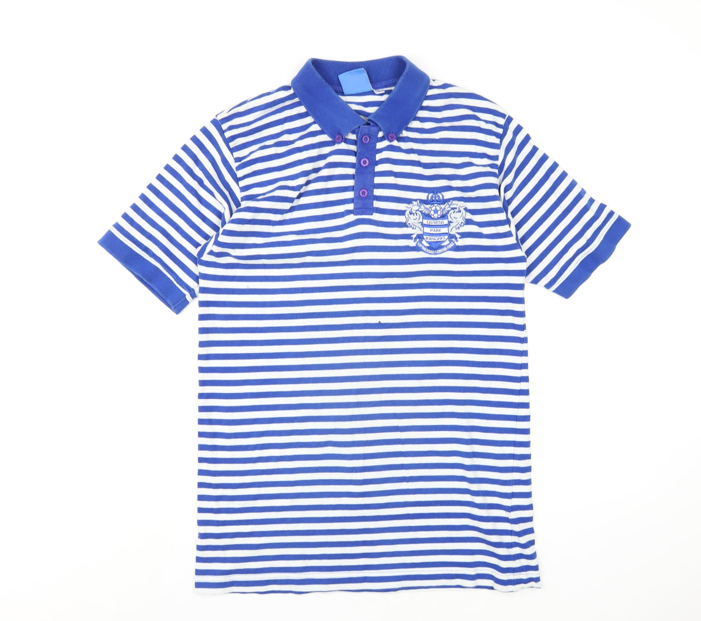 Queens Park Rangers FC Mens Blue Striped Cotton Polo Size L Collared Button