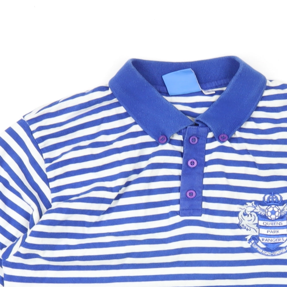 Queens Park Rangers FC Mens Blue Striped Cotton Polo Size L Collared Button