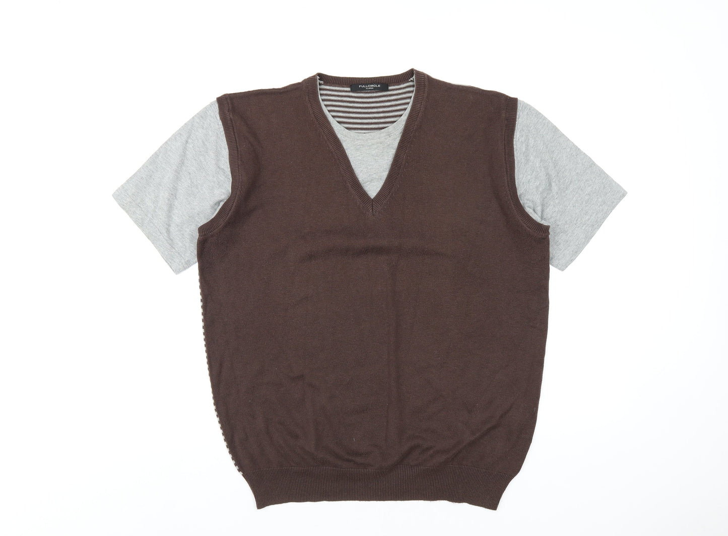 Full Circle Mens Brown Round Neck Cotton Pullover Jumper Size XL Short Sleeve