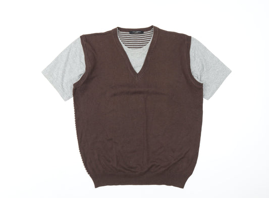 Full Circle Mens Brown Round Neck Cotton Pullover Jumper Size XL Short Sleeve