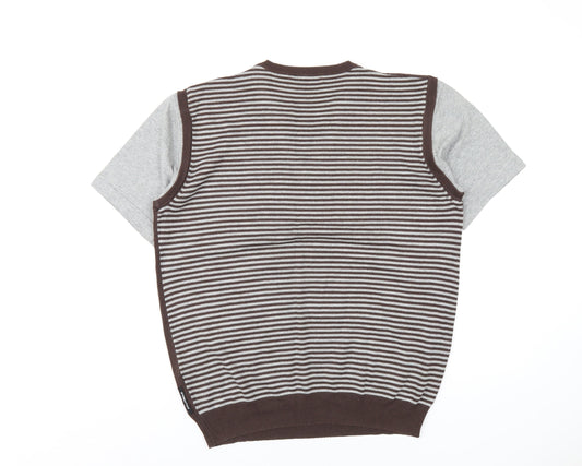 Full Circle Mens Brown Round Neck Cotton Pullover Jumper Size XL Short Sleeve