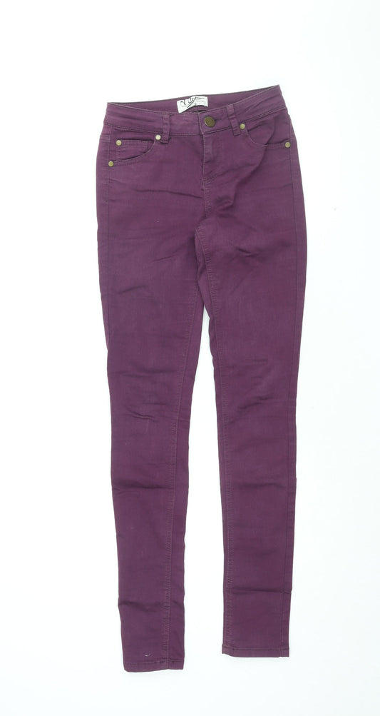 Miss Selfridge Womens Purple Cotton Skinny Jeans Size 8 L31 in Regular Zip