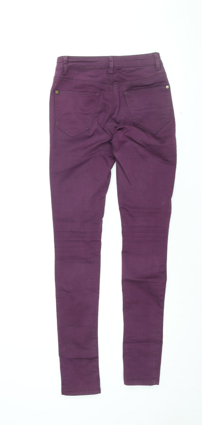 Miss Selfridge Womens Purple Cotton Skinny Jeans Size 8 L31 in Regular Zip