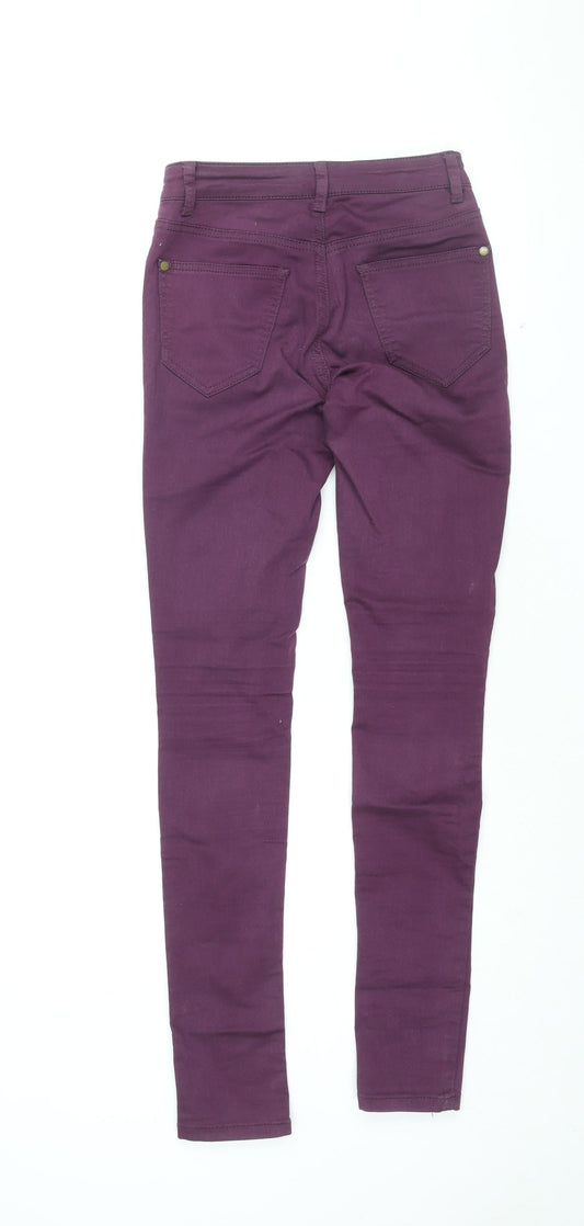 Miss Selfridge Womens Purple Cotton Skinny Jeans Size 8 L31 in Regular Zip