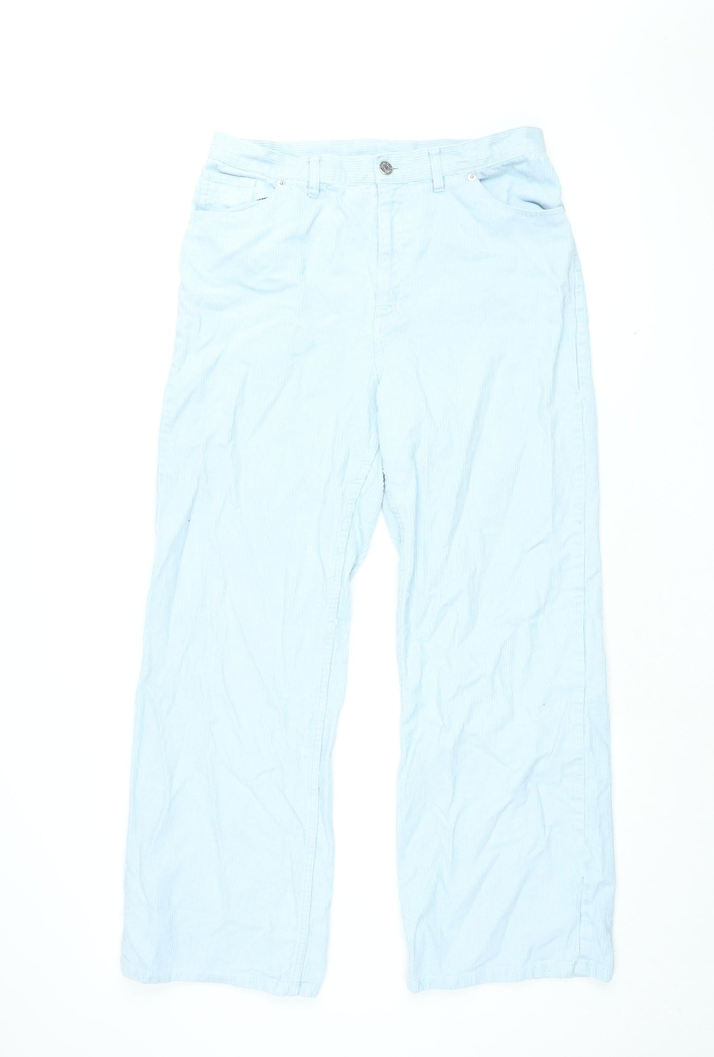 Monki Womens Blue Cotton Wide-Leg Jeans Size 16 L30 in Regular Zip