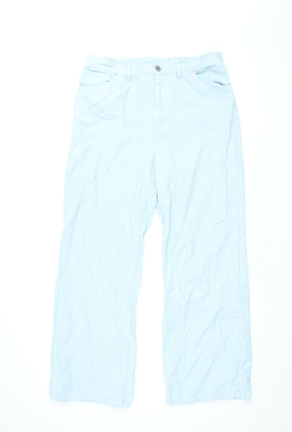Monki Womens Blue Cotton Wide-Leg Jeans Size 16 L30 in Regular Zip
