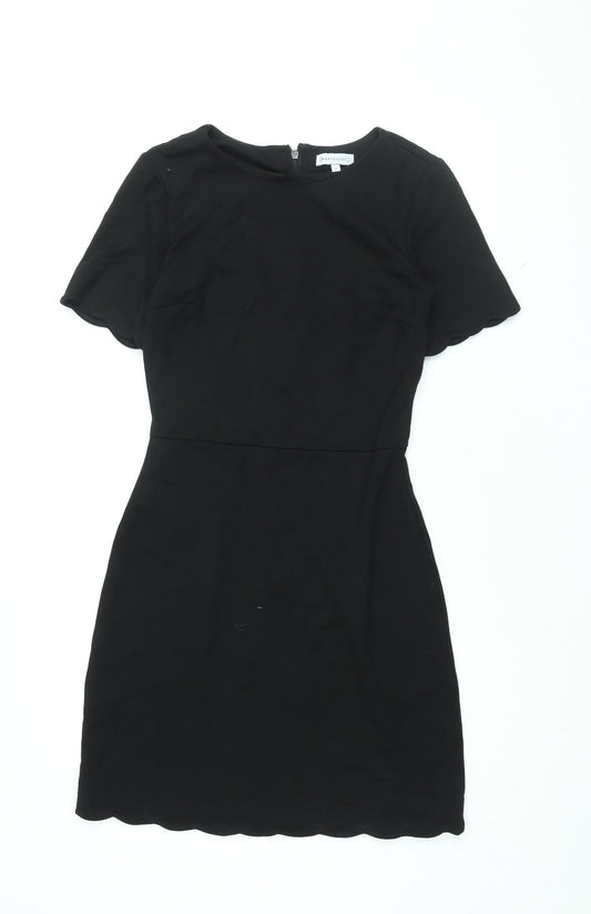 Warehouse Womens Black Viscose Shift Size 8 Round Neck Zip