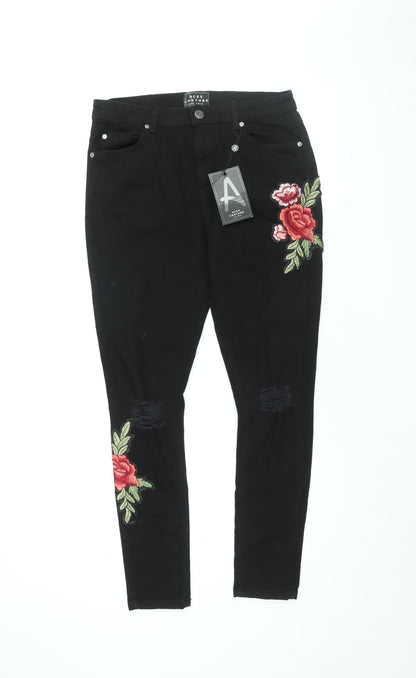 Aces Couture Womens Black Floral Cotton Skinny Jeans Size 6 L28 in Regular Zip