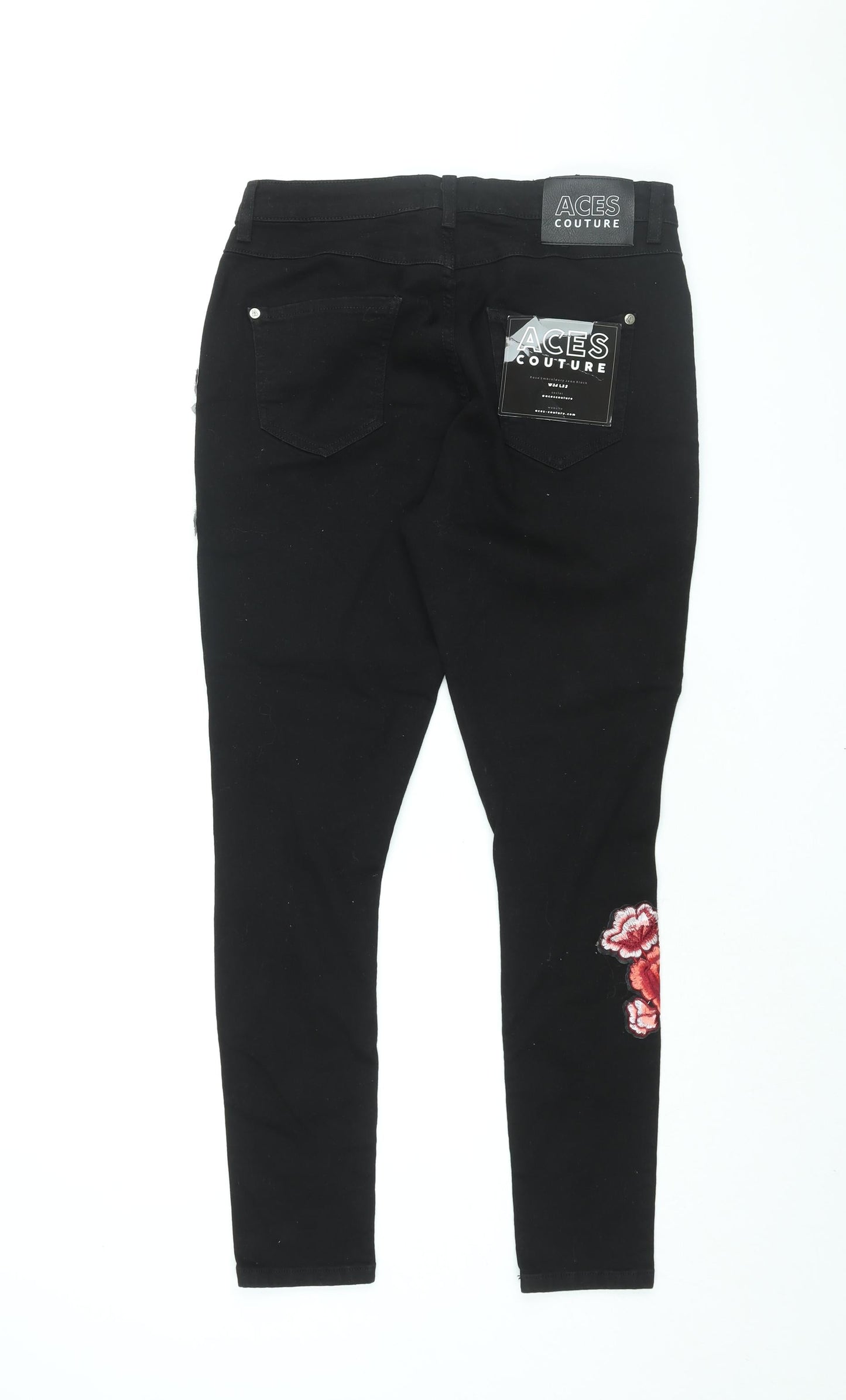 Aces Couture Womens Black Floral Cotton Skinny Jeans Size 6 L28 in Regular Zip