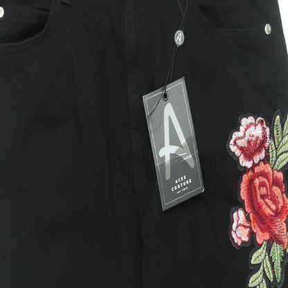 Aces Couture Womens Black Floral Cotton Skinny Jeans Size 6 L28 in Regular Zip