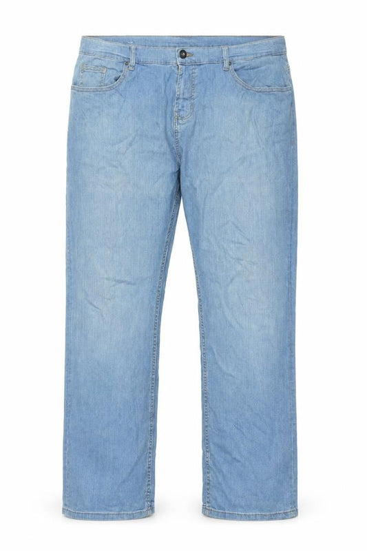 Front view of Denim & Co. women’s blue cotton straight jeans, size UK 42, in, 32-inch leg regular zip