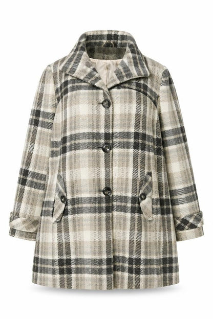 Debenhams Womens Beige Plaid Overcoat Coat Size 22 Button