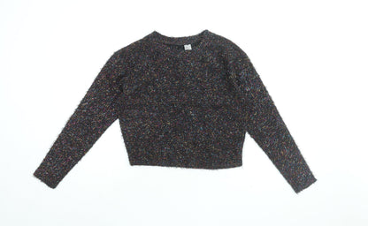 H&M Womens Black Polyester Cropped T-Shirt Size XS Round Neck