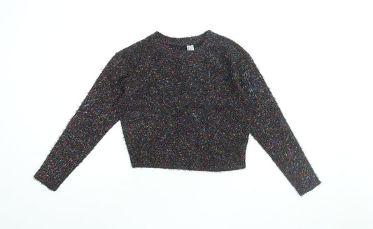 H&M Womens Black Polyester Cropped T-Shirt Size XS Round Neck