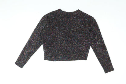 H&M Womens Black Polyester Cropped T-Shirt Size XS Round Neck