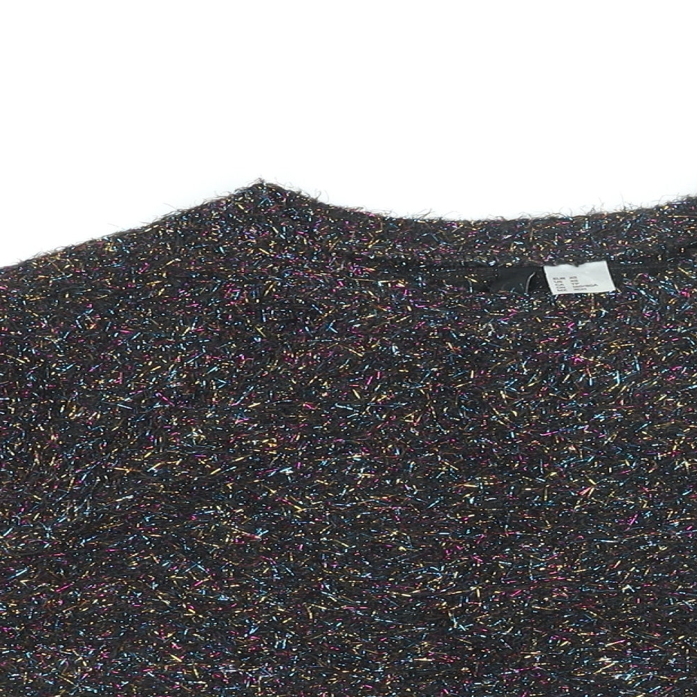 H&M Womens Black Polyester Cropped T-Shirt Size XS Round Neck