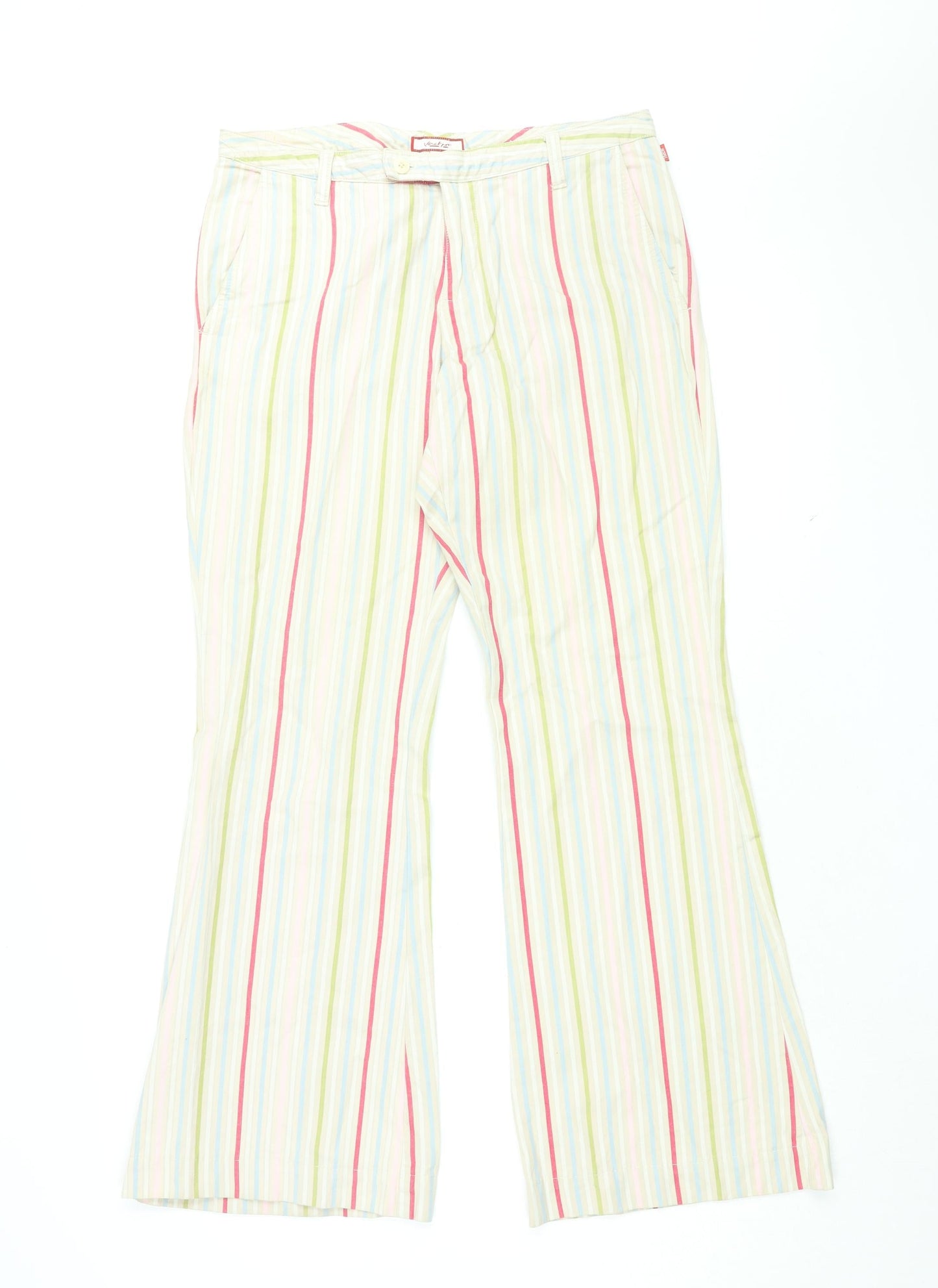 Vackray Womens Ivory Striped Cotton Trousers Size 33 in L31 in Regular Zip