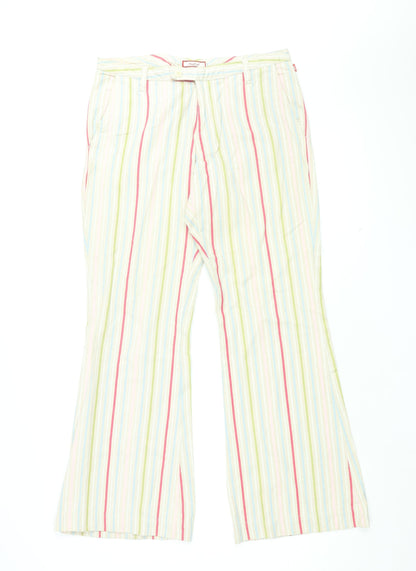 Vackray Womens Ivory Striped Cotton Trousers Size 33 in L31 in Regular Zip