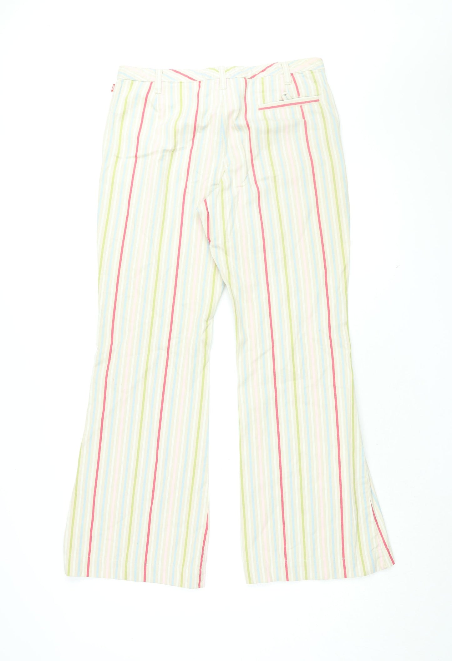 Vackray Womens Ivory Striped Cotton Trousers Size 33 in L31 in Regular Zip