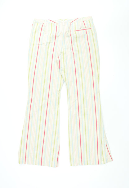 Vackray Womens Ivory Striped Cotton Trousers Size 33 in L31 in Regular Zip