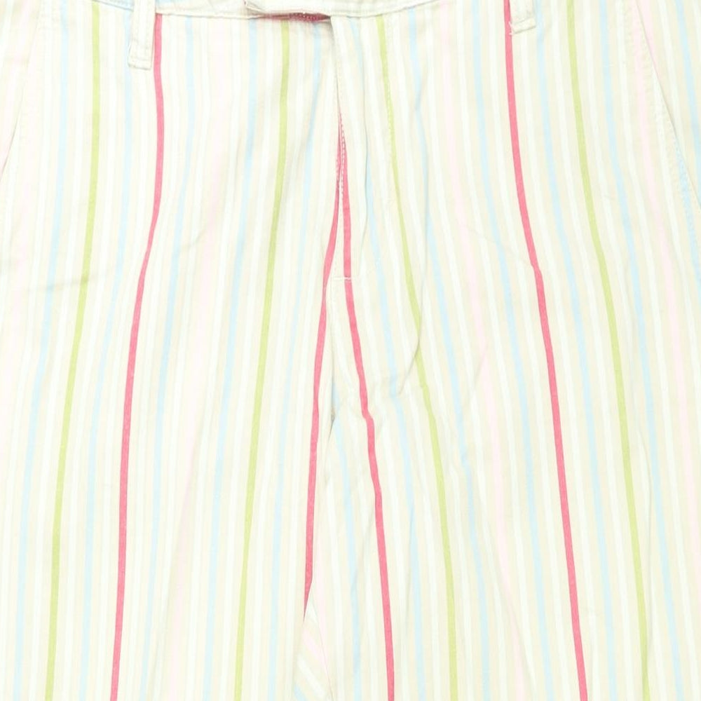 Vackray Womens Ivory Striped Cotton Trousers Size 33 in L31 in Regular Zip