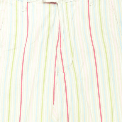 Vackray Womens Ivory Striped Cotton Trousers Size 33 in L31 in Regular Zip