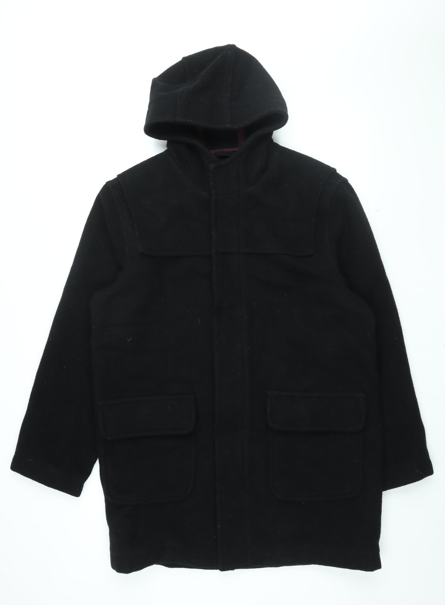 Mens UK Size M Red Herring Black Overcoat