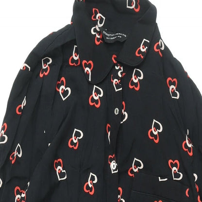Dorothy Perkins Womens Black Geometric Viscose Shirt Dress Size 12 Collared Button - Belted, Heart Print